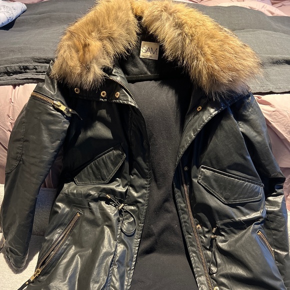 Jackets Coats Sam Black Parka With Hood Sz Sm Poshmark